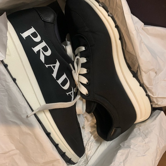 AUTH PRADA Sneakers Plain Logo Street Style, in BLACK Unisex, EU 8.5/US 10 - Picture 11 of 14